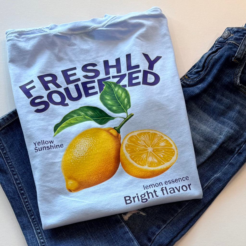 Freshly Squeezed Lemon Front & Back Graphic T-Shirt – Light Blue | Free Shipping