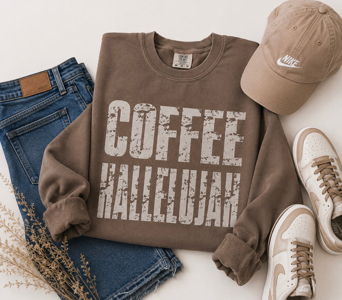 Coffee Hallelujah Comfort Colors® Lightweight Sweatshirt – Taupe Brown | Free Shipping