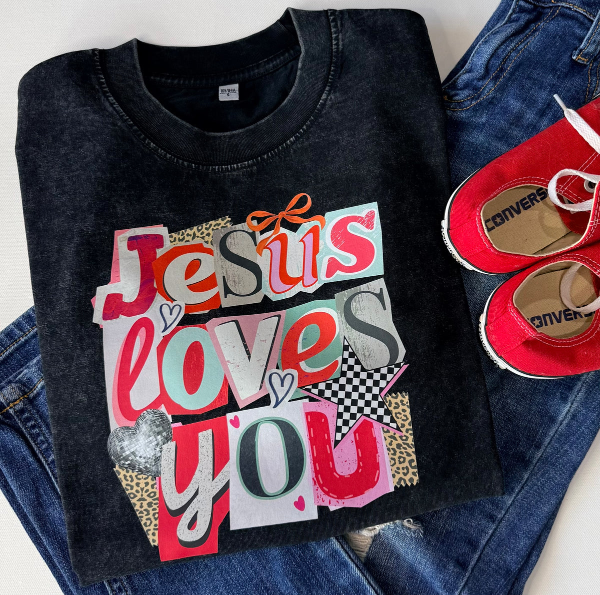 Jesus Loves You Acid Washed Tee - Free Shipping