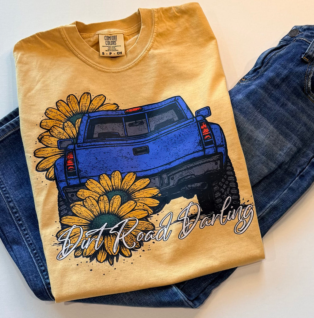 Dirt Road Darling Blue Truck & Sunflowers Graphic T-Shirt – Yellow | Free Shipping