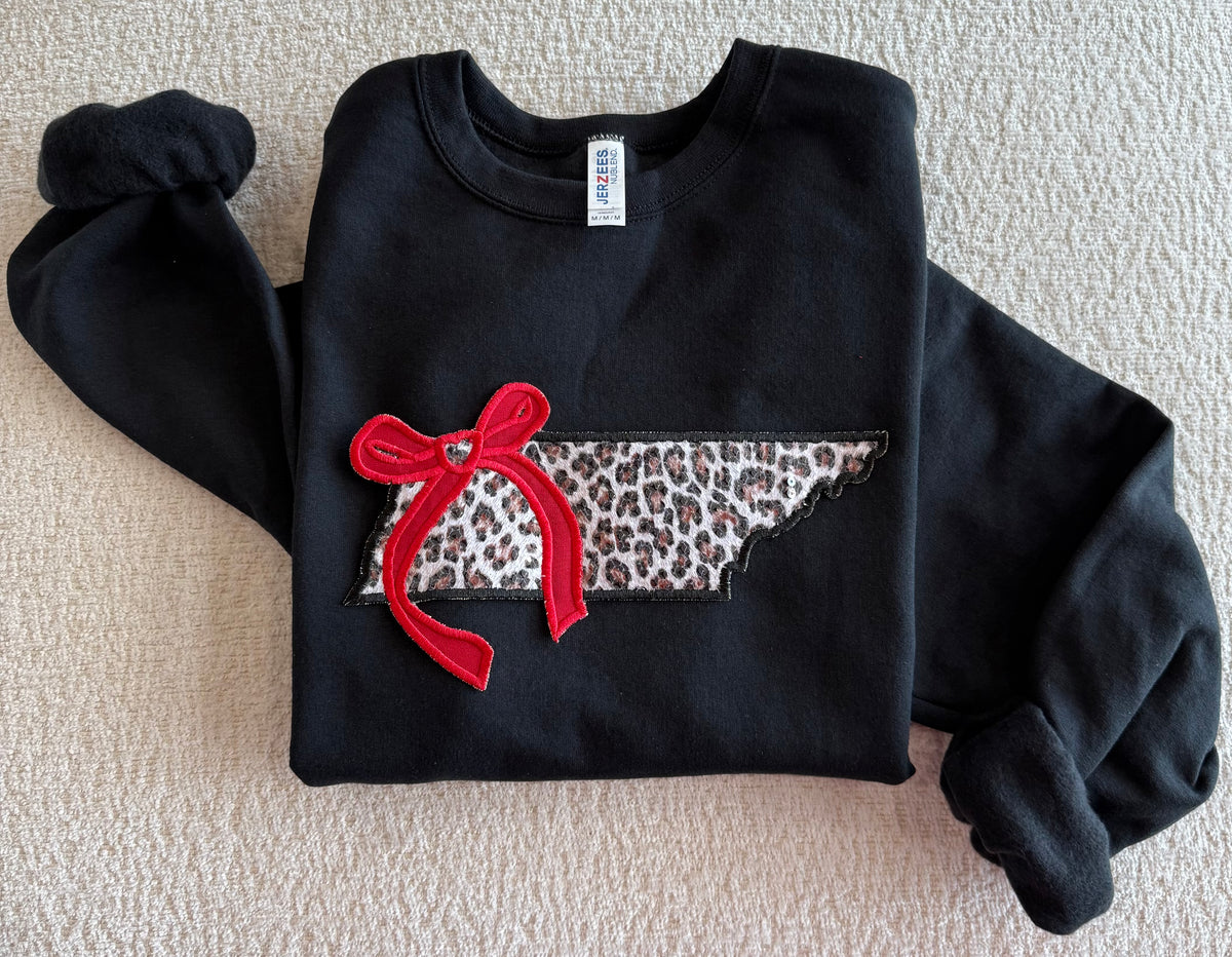 Tennessee Leopard Sequin Appliqué Sweatshirt with Red Bow | Free Shipping