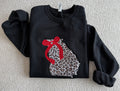 Georgia Black Sweatshirt with Leopard Sequin Appliqué and red bow appliqué. &nbsp;