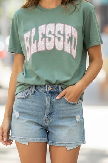 Blessed Christian T-Shirt – Sage Floral Faith Graphic Tee | Free Shipping